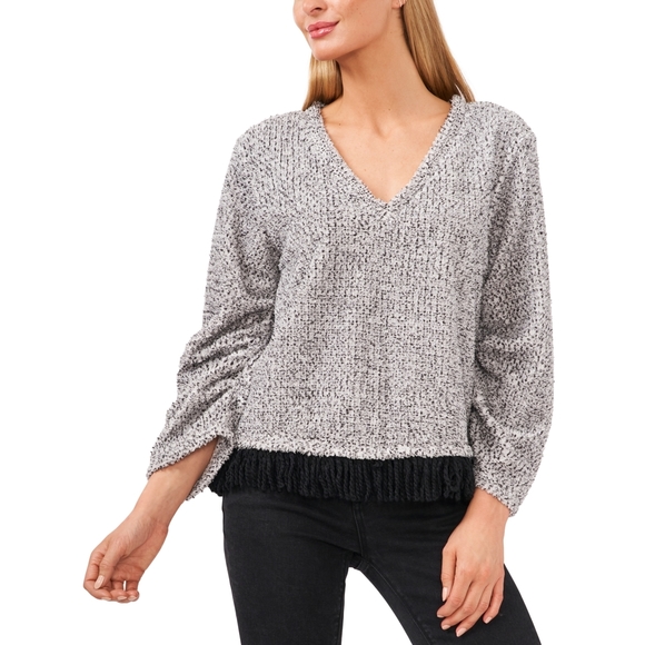 Vince Camuto Gray Fringe Fleece Sweater - Large - Women's Tops - Picture 1 of 2